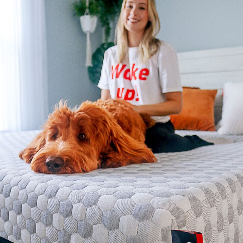 Girl and her dog on Memory Foam Mattress